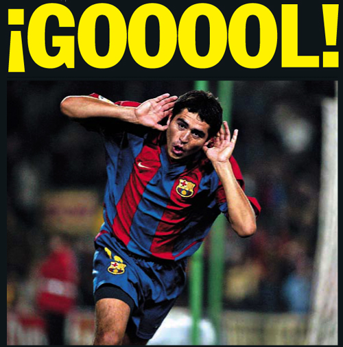 Foto Juan Roman Riquelme celebrando golazo con Barcelona