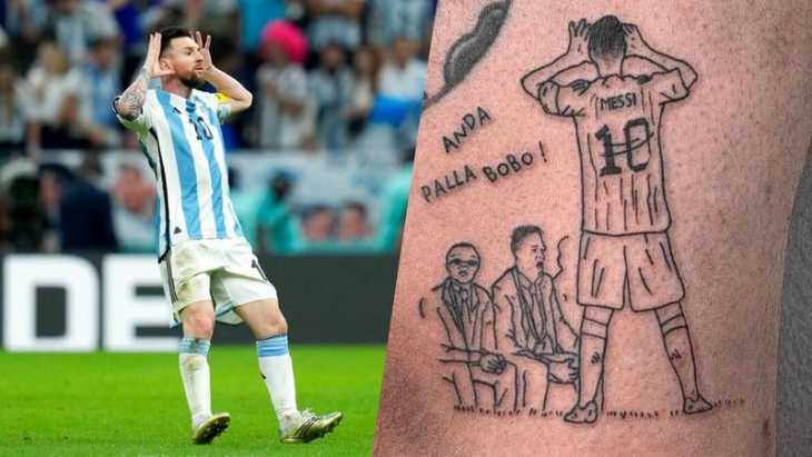 Aficionados se tatúan festejo de Messi al estilo Riquelme y frase ¿Qué miras, bobo?
