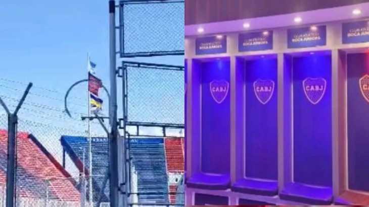 Boca ploteó el vestuario y colgó una bandera en el Nuevo Gasómetro: el enojo de los hinchas de San Lorenzo