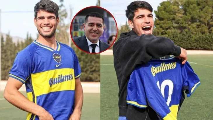 Carlos Alcaraz jugó un picado con una icónica camiseta de Boca: ¿y si te llama Román?
