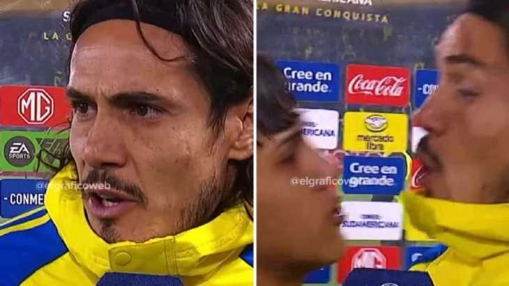 El incómodo momento que vivió Cavani en plena nota tras el 4-0 de Boca