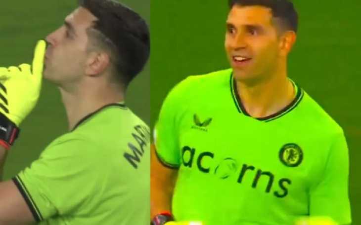 Los mandó a callar y les bailó: el show de Dibu Martínez contra los franceses en los penales para clasificar a Aston Villa