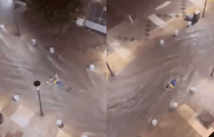 Se dejó ir: El video viral de un hincha de Boca en medio del temporal e inundaciones