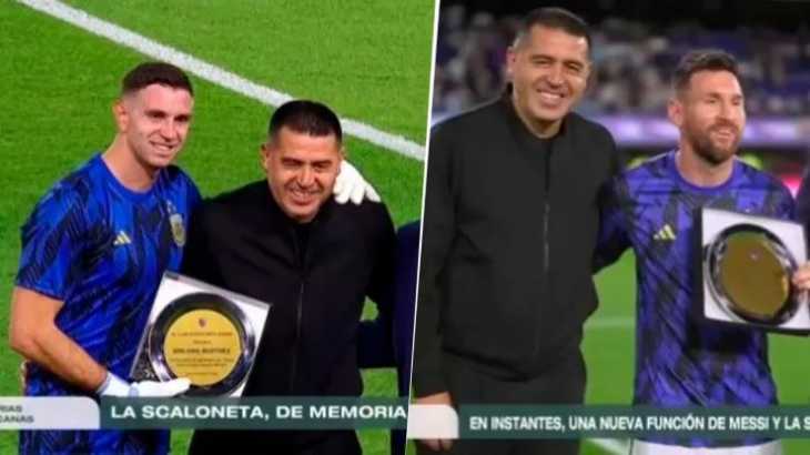 VIDEO: Así fue el encuentro de Riquelme con Messi y el Dibu Martínez en La Bombonera