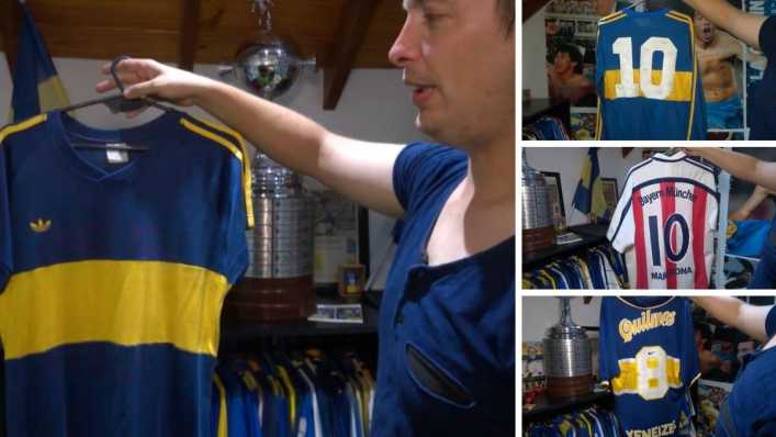 VIDEO: El coleccionista de camisetas de Boca: Tévez, Maradona, Riquelme