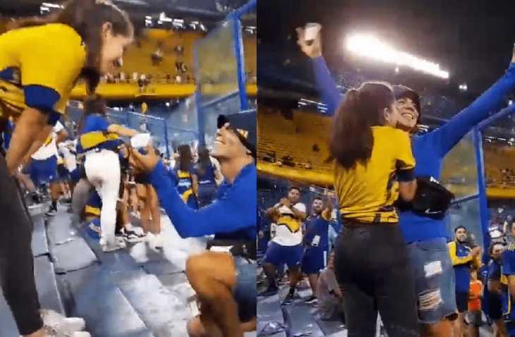 Y dale...: le pidió matrimonio a su novia en La Bombonera y celebró con la hinchada de Boca